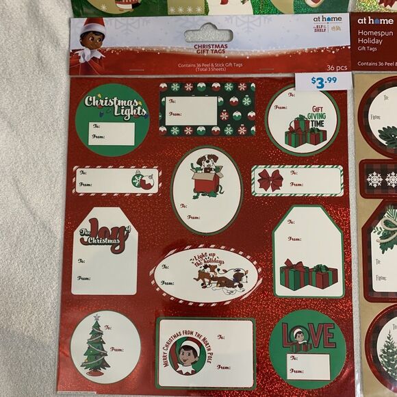 Christmas Stickers Gift Tag 2 Pack Random Variety Peel  & Stick Gold Present Joy - Picture 5 of 7